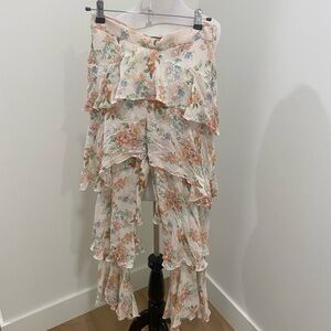Floral Ruffle Layered Pants